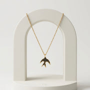 925 Sterling Silver Sparkling Black Spinel Bird Pendant Necklace for Women