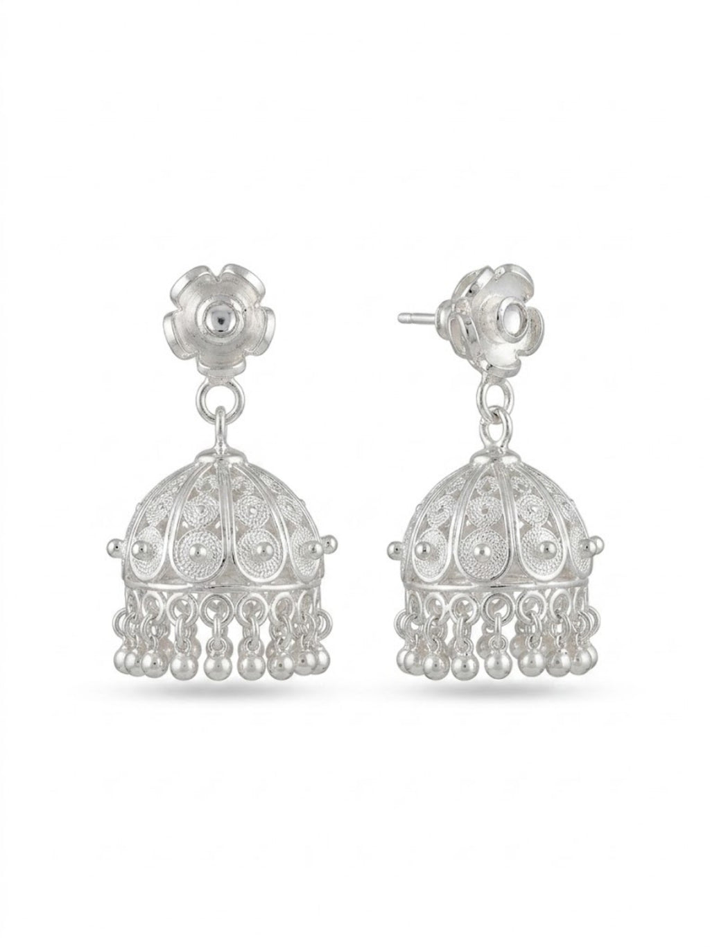 925 Silver Filigree Dome Jhumka Earrings for Women