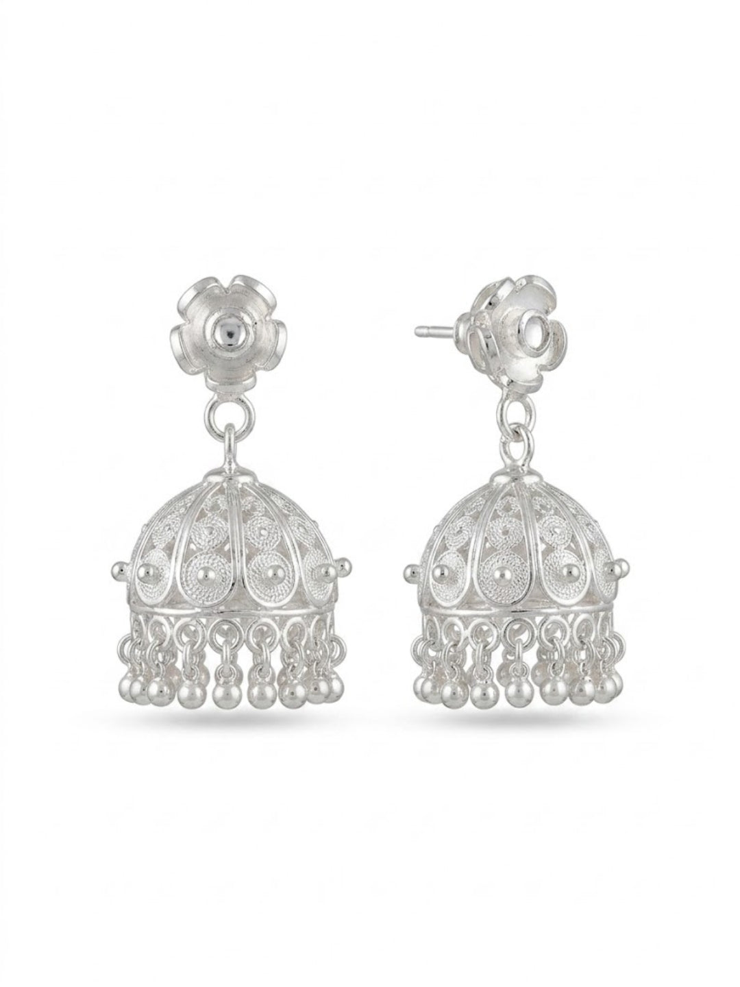 925 Silver Filigree Dome Jhumka Earrings for Women