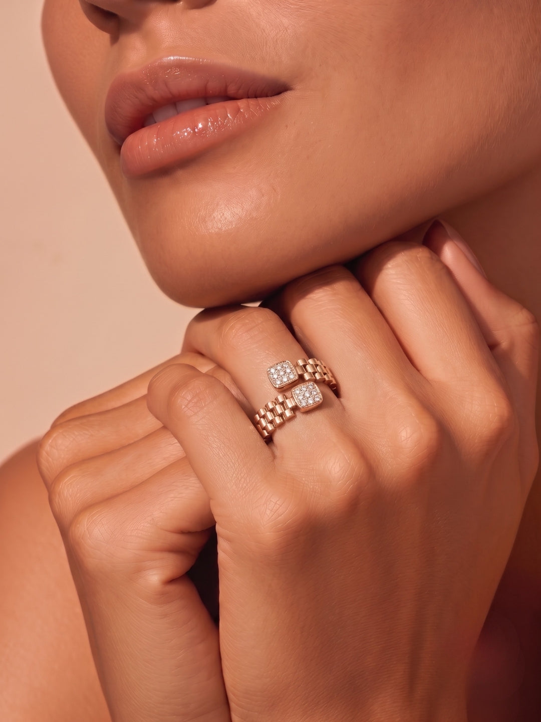 925 Sterling Silver Rose Gold Link Open Ring for Women