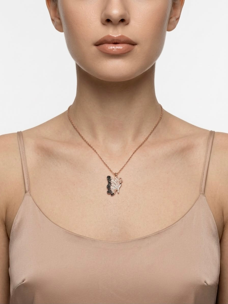 925 Sterling Silver Black Butterfly Pendant Necklace for Women