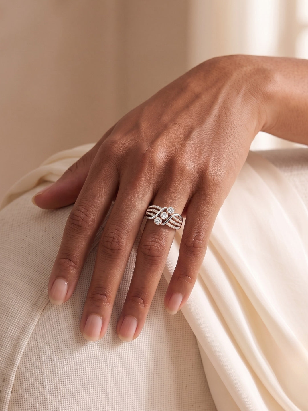 925 Sterling Silver Two Tone Infinity Diamond Ring for Women