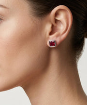 925 Silver Ruby Square Stud Earrings for Women
