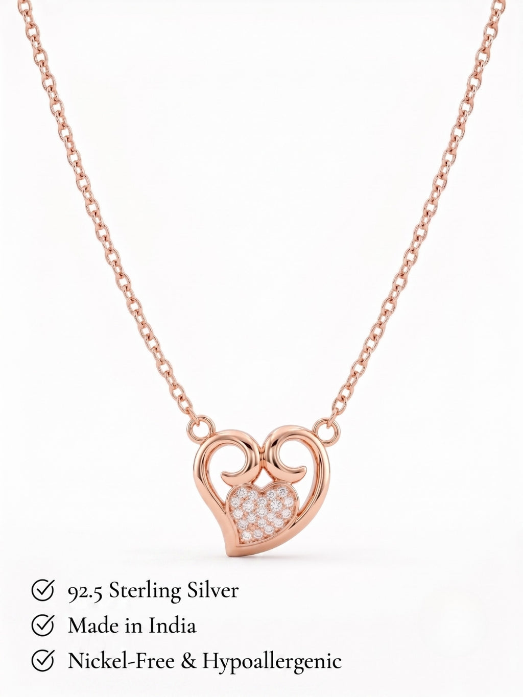 925 Sterling Silver Royal Embrace Heart Necklace for Women