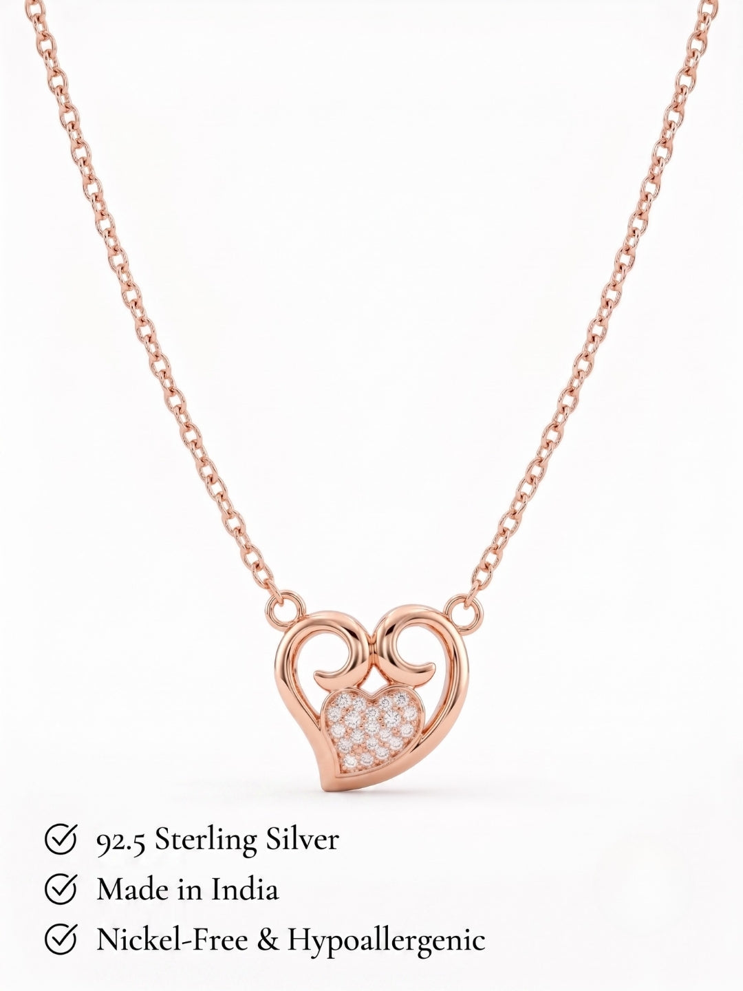 925 Sterling Silver Royal Embrace Heart Necklace for Women