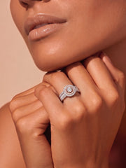 925 Sterling Silver Rose Gold Halo Baguette Ring for Women