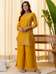 Vanya Women’s Mustard Festive Embroidered Yoke Palazzo Set