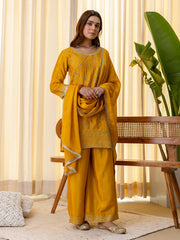 Vanya Women’s Mustard Festive Embroidered Yoke Palazzo Set