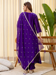 Dua Women’s Purple Festive Embroidered Yoke Anarkali Kurta Set
