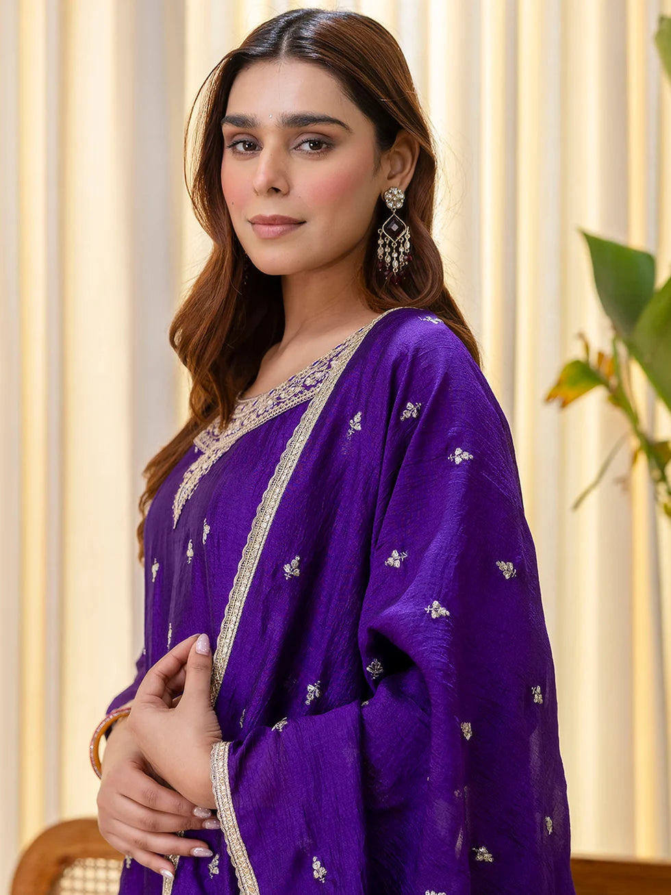 Dua Women’s Purple Festive Embroidered Yoke Anarkali Kurta Set