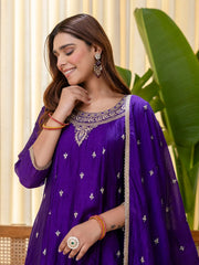 Dua Women’s Purple Festive Embroidered Yoke Anarkali Kurta Set
