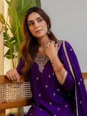 Dua Women’s Purple Festive Embroidered Yoke Anarkali Kurta Set