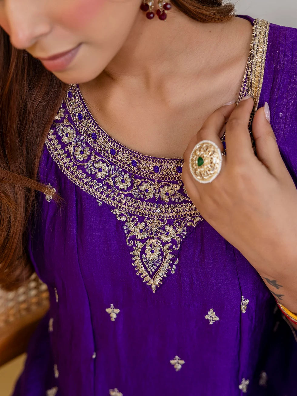 Dua Women’s Purple Festive Embroidered Yoke Anarkali Kurta Set