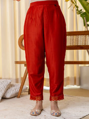 Era Women’s Rust Festive Embroidered Yoke Straight Kurta Pant Set