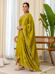 Priya Women’s Lemon Green Festive Embroidered Straight Kurta Pant