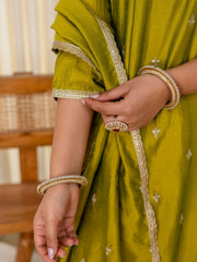Priya Women’s Lemon Green Festive Embroidered Straight Kurta Pant