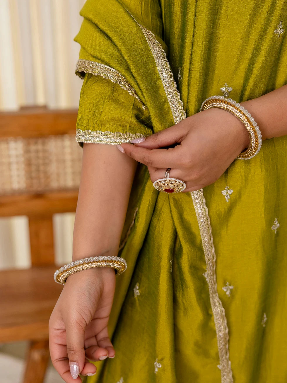 Priya Women’s Lemon Green Festive Embroidered Straight Kurta Pant