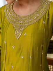 Priya Women’s Lemon Green Festive Embroidered Straight Kurta Pant