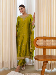 Priya Women’s Lemon Green Festive Embroidered Straight Kurta Pant