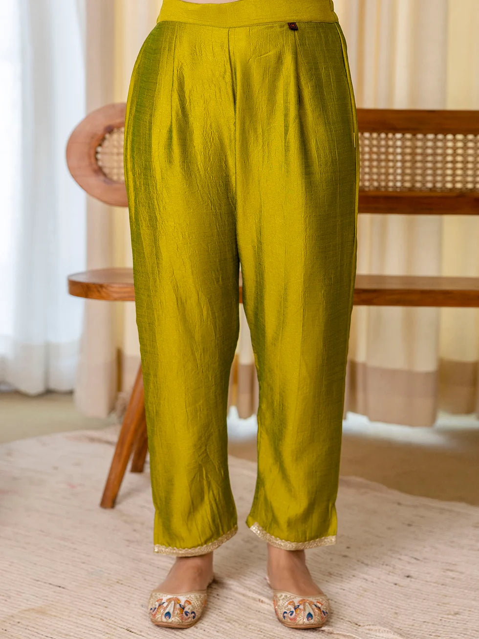 Priya Women’s Lemon Green Festive Embroidered Straight Kurta Pant