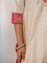 Aarini Ivory Embroidered Anarkali Kurta Set with Contrast Dupatta