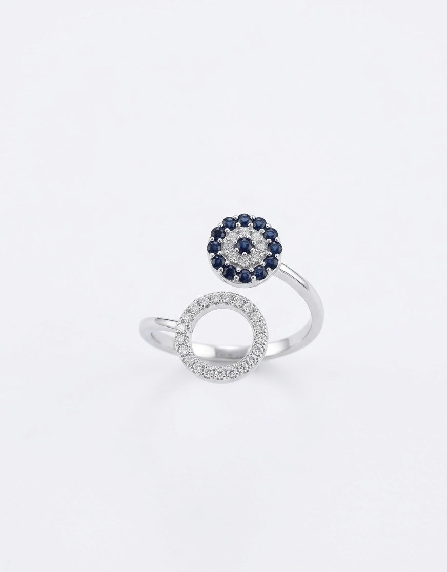 925 Sterling Silver Blue Evil Eye Open Ring for Women