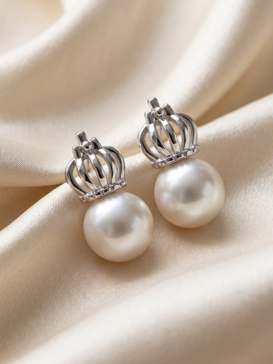925 Silver Crown Pearl Stud Earrings for Women