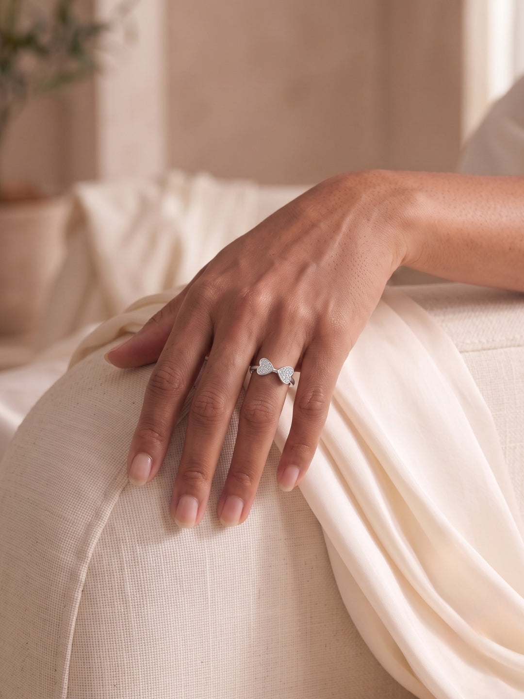 925 Sterling Silver Double Heart Pavé Ring for Women