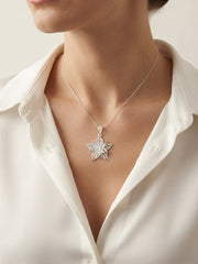 925 Sterling Silver Radiant Star Flower Pendant For Women