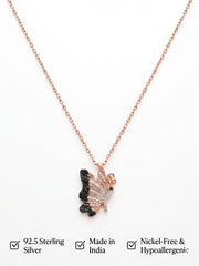 925 Sterling Silver Black Butterfly Pendant Necklace for Women