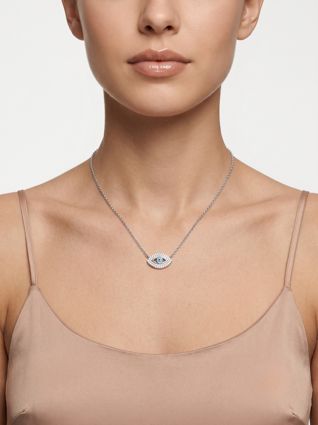 925 Sterling Silver Evil Eye CZ Pendant Necklace for Women