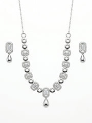 925 Sterling Silver Emerald Halo Drop Necklace Set with earrings