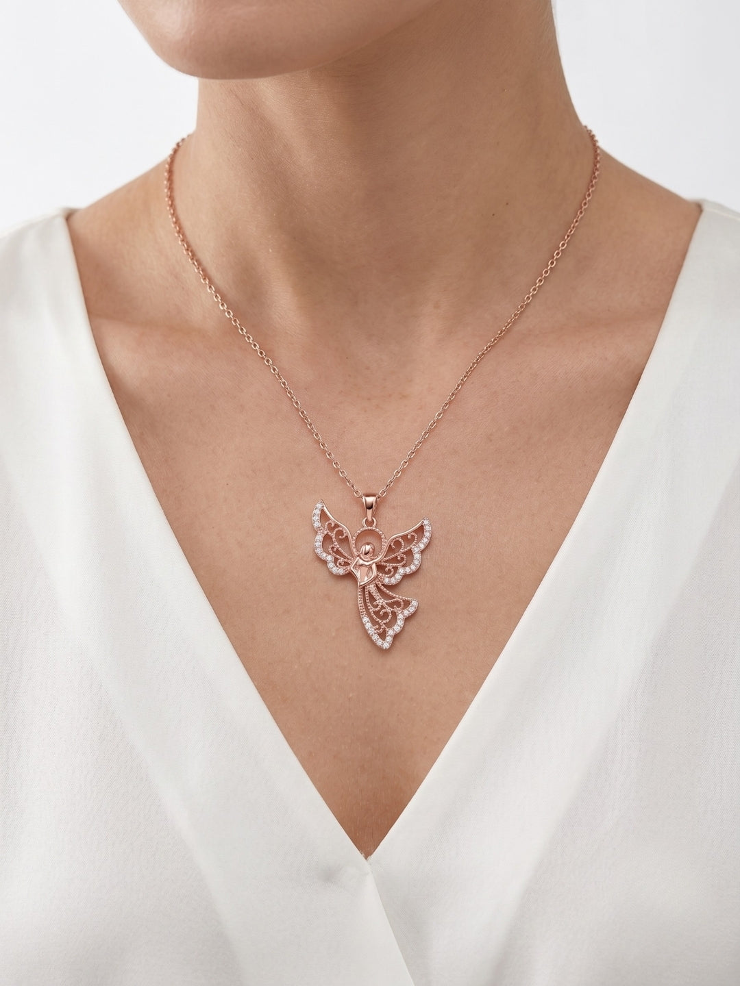 925 Sterling Silver Celestial Grace Angel Filigree Necklace for Women