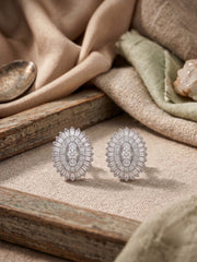 925 Silver Oval Halo Stud Earrings for Women