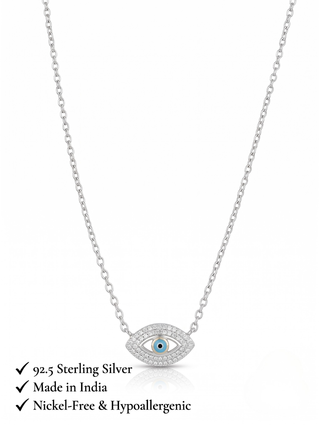 925 Sterling Silver Evil Eye CZ Pendant Necklace for Women