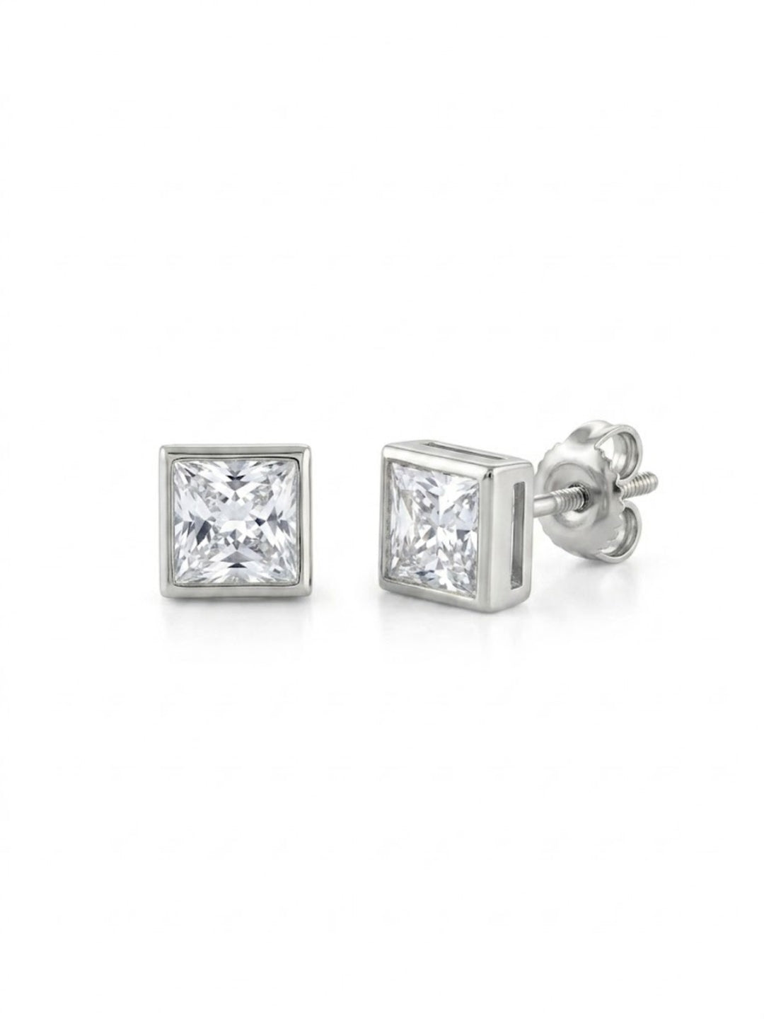 925 Silver Square Crystal Stud Earrings for Women