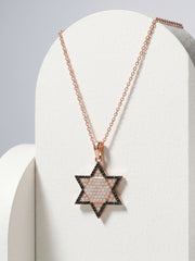 925 Sterling Silver Rose Gold Plated Black & White CZ Star Pendant Necklace for Women