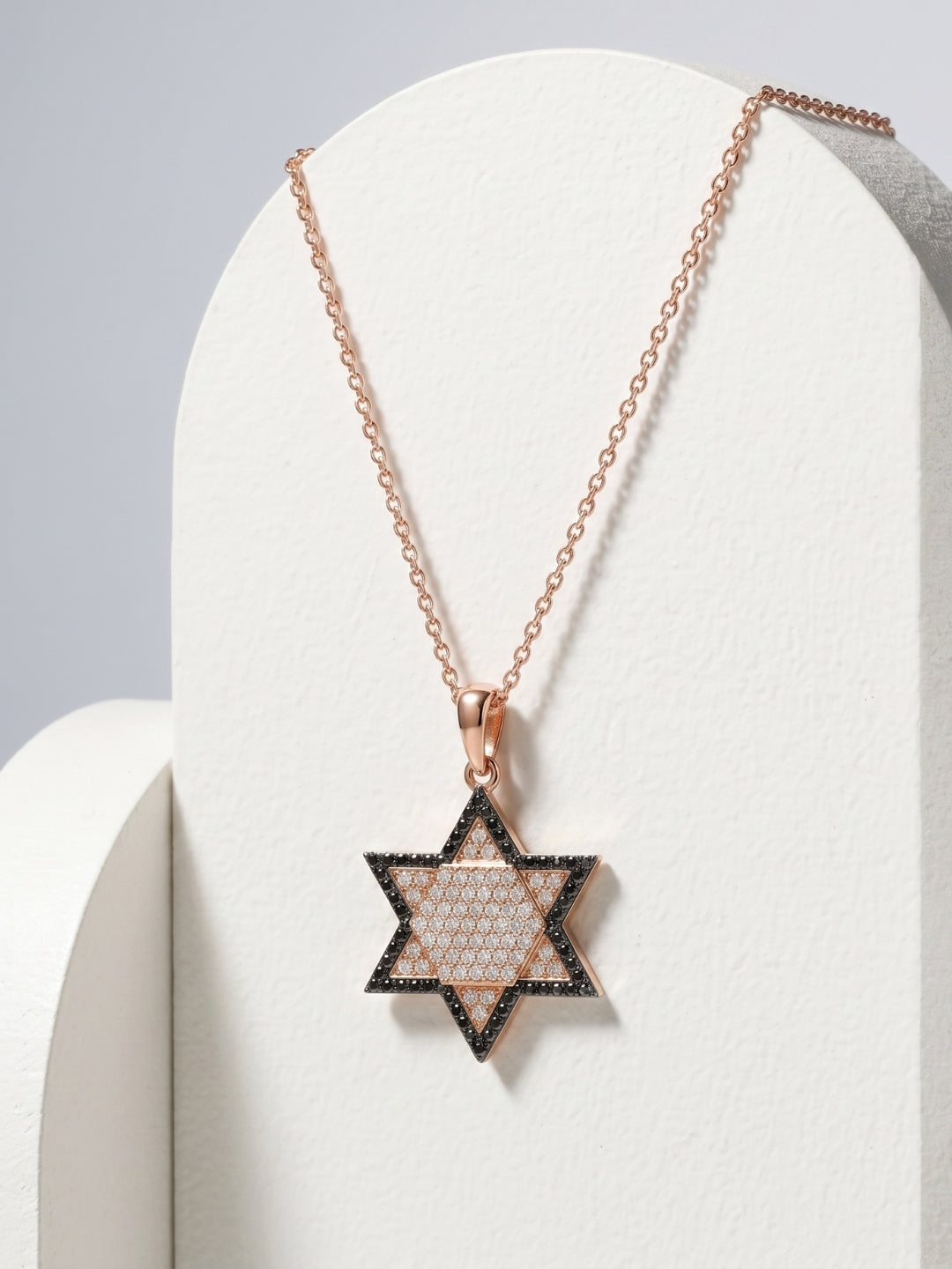 925 Sterling Silver Rose Gold Plated Black & White CZ Star Pendant Necklace for Women