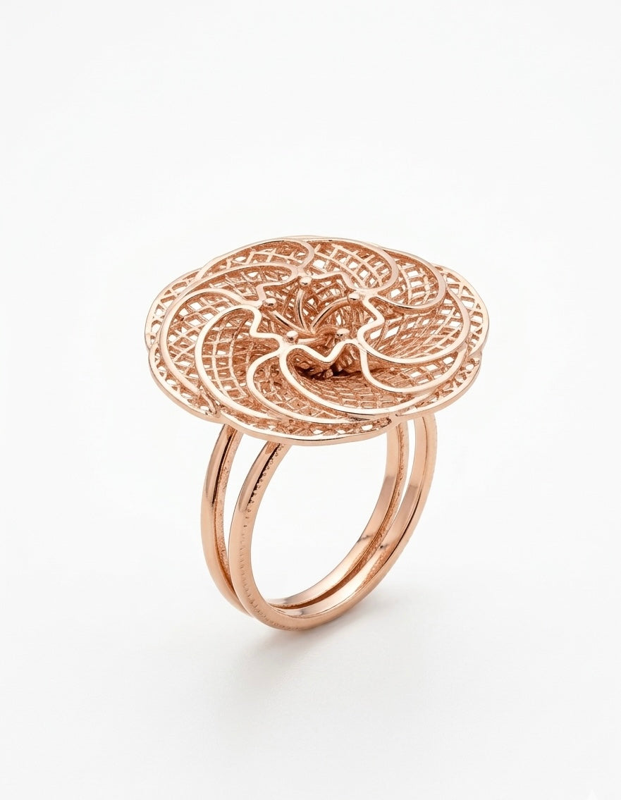 925 Sterling Silver Rose Gold Floral Filigree Ring for Women