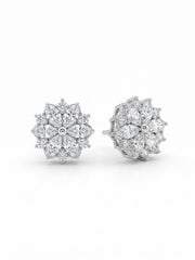 925 Silver Floral Marquise Stud Earrings for Women