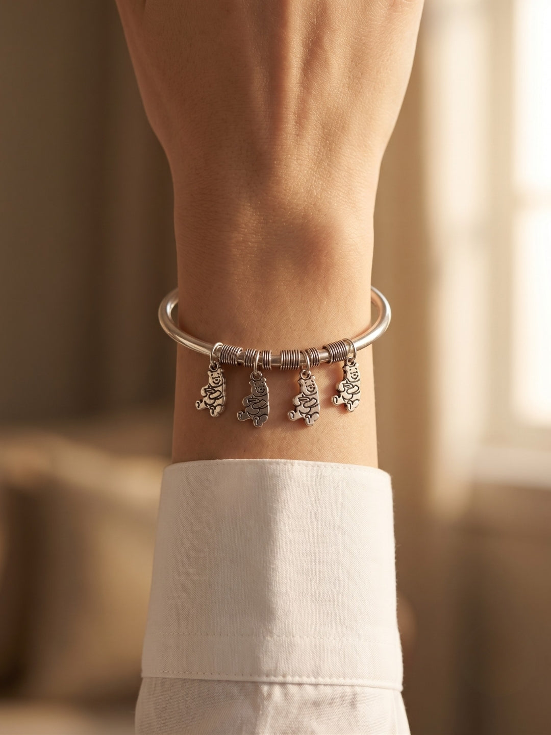 92.5 Sterling Silver Teddy Charm Silver Bracelet for Women