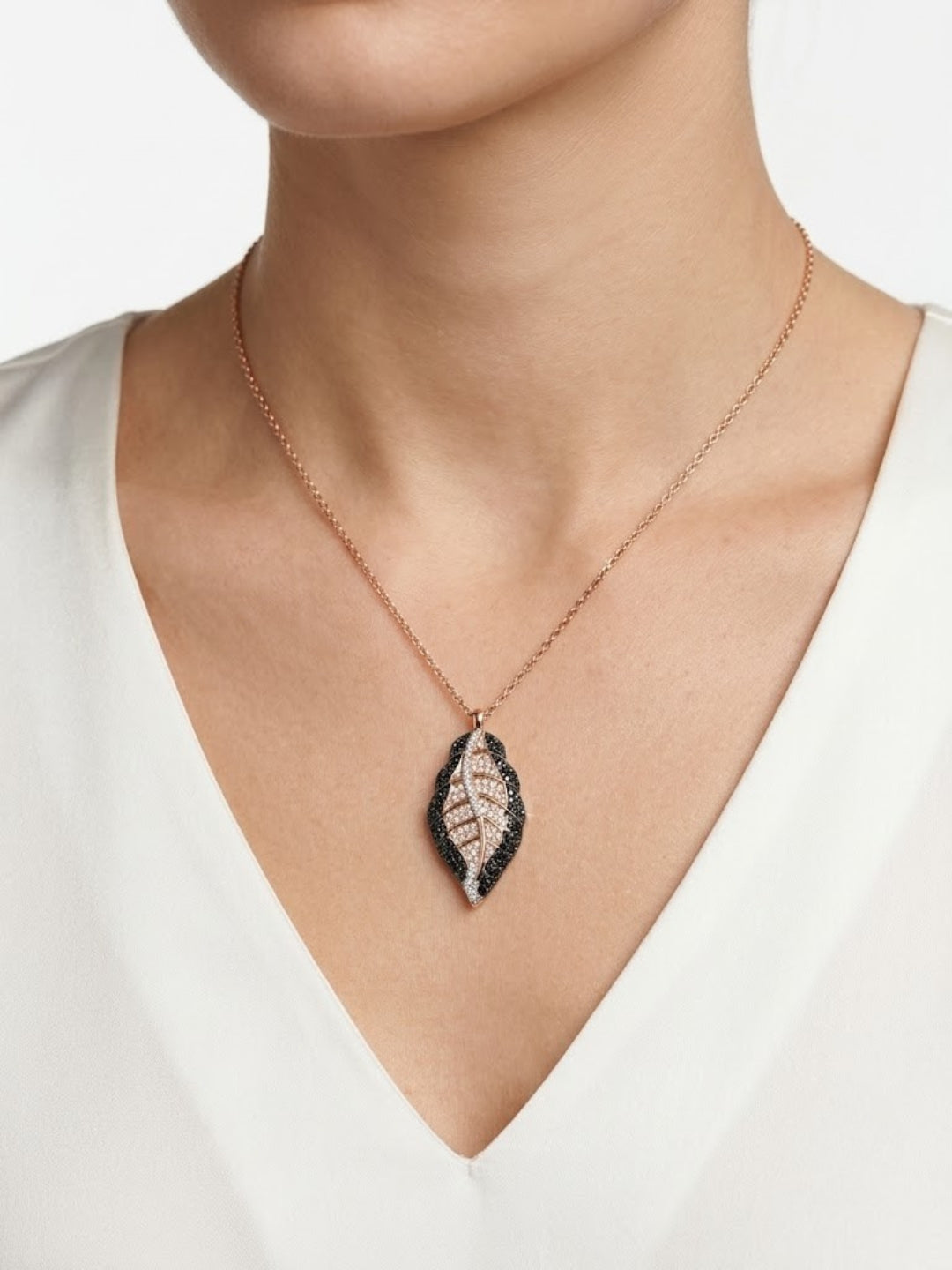 925 Sterling Silver Midnight Leaf Elegance Necklace for Women