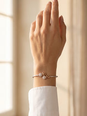 92.5 Sterling Silver Dual Halo Charm Open Bracelet for Women