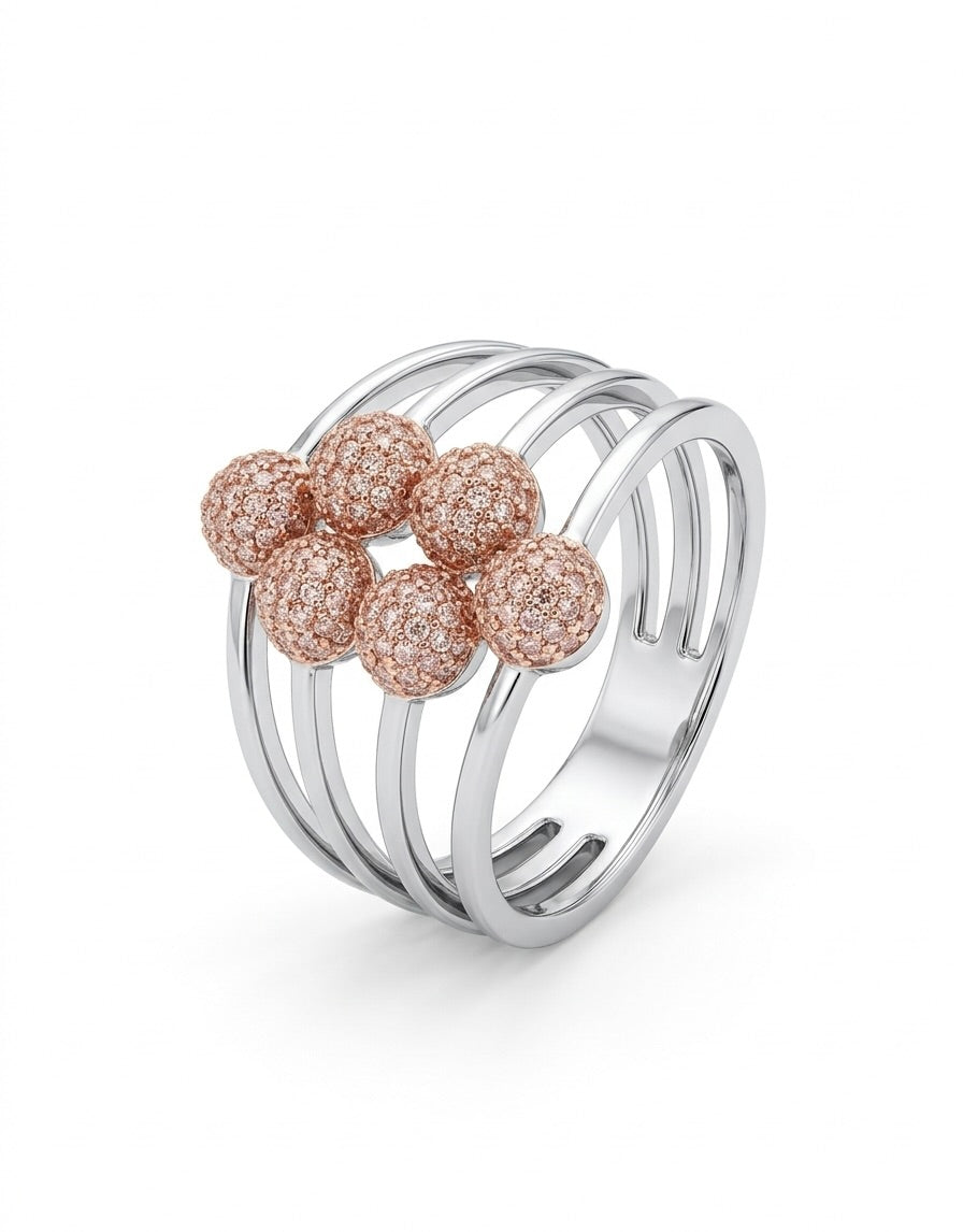 925 Sterling Silver Rose Gold Pavé Bubble Ring for Women