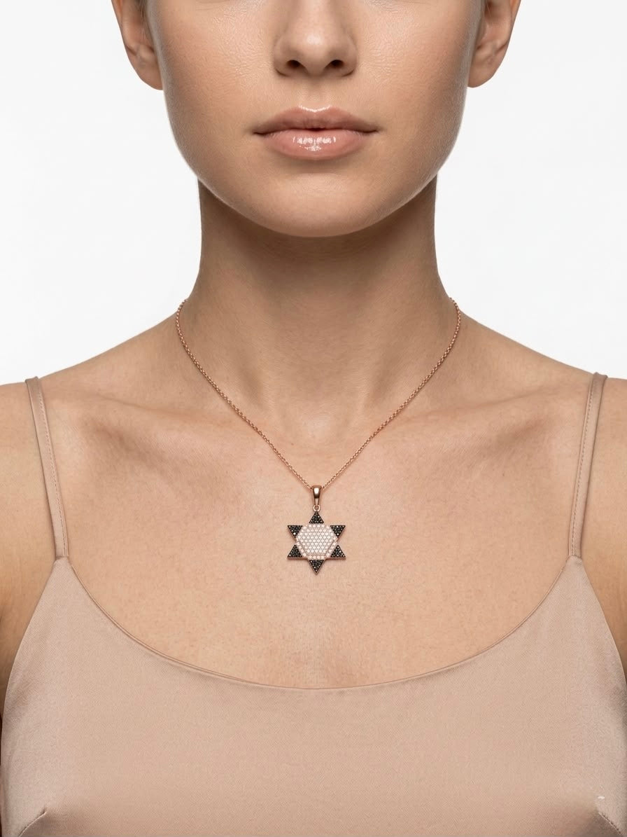 925 Sterling Silver Hexagram CZ Pendant Necklace for Women