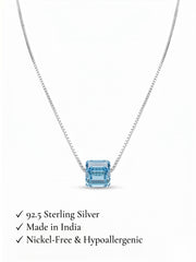 925 Sterling Silver Emerald-Cut Blue Solitaire Pendant Necklace for Women