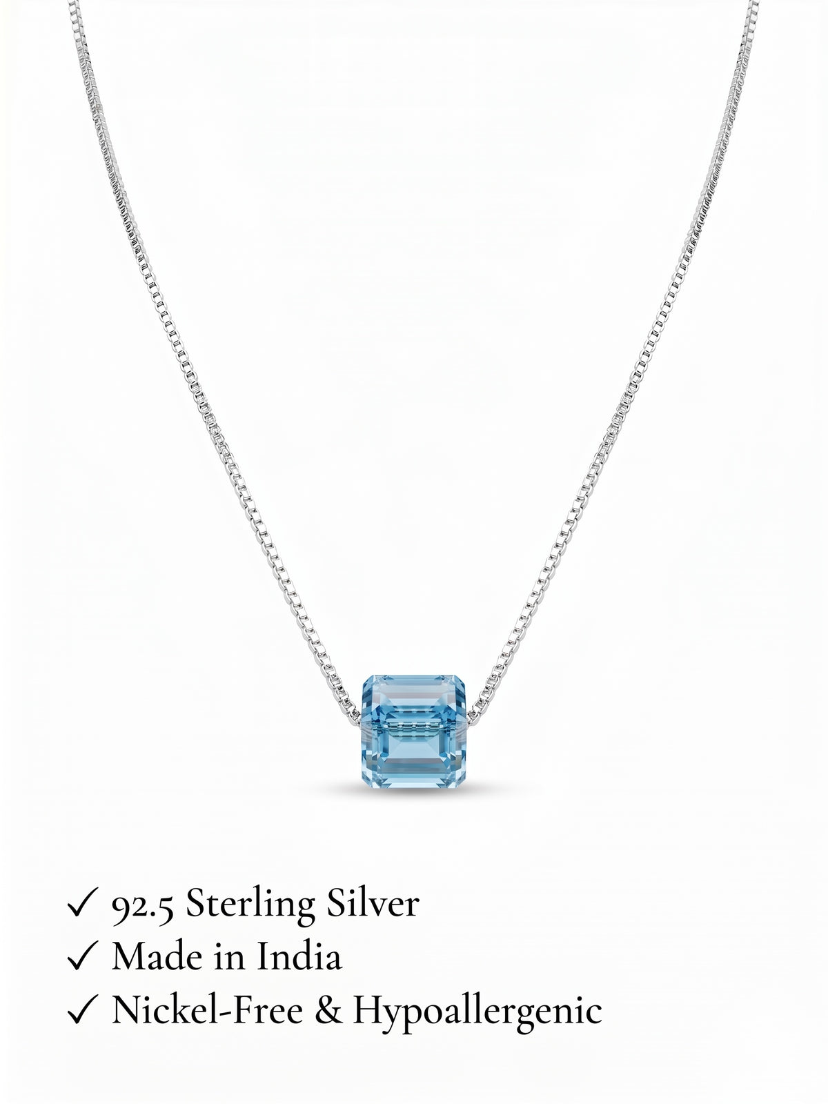 925 Sterling Silver Emerald-Cut Blue Solitaire Pendant Necklace for Women