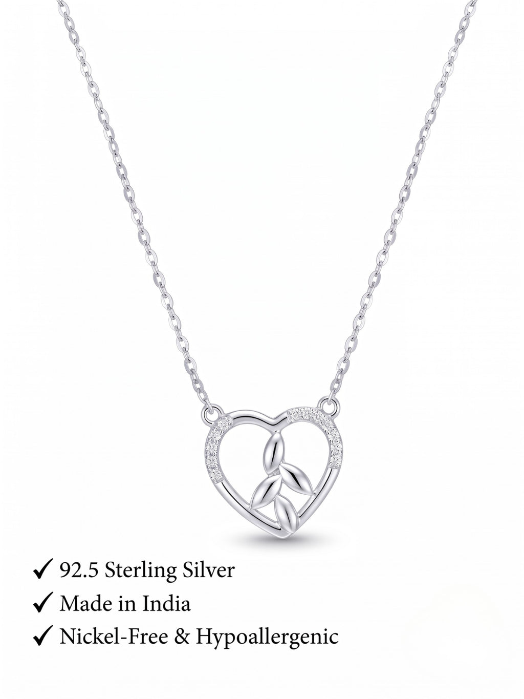 925 Silver Enchanted Leaf Heart Necklace for Women