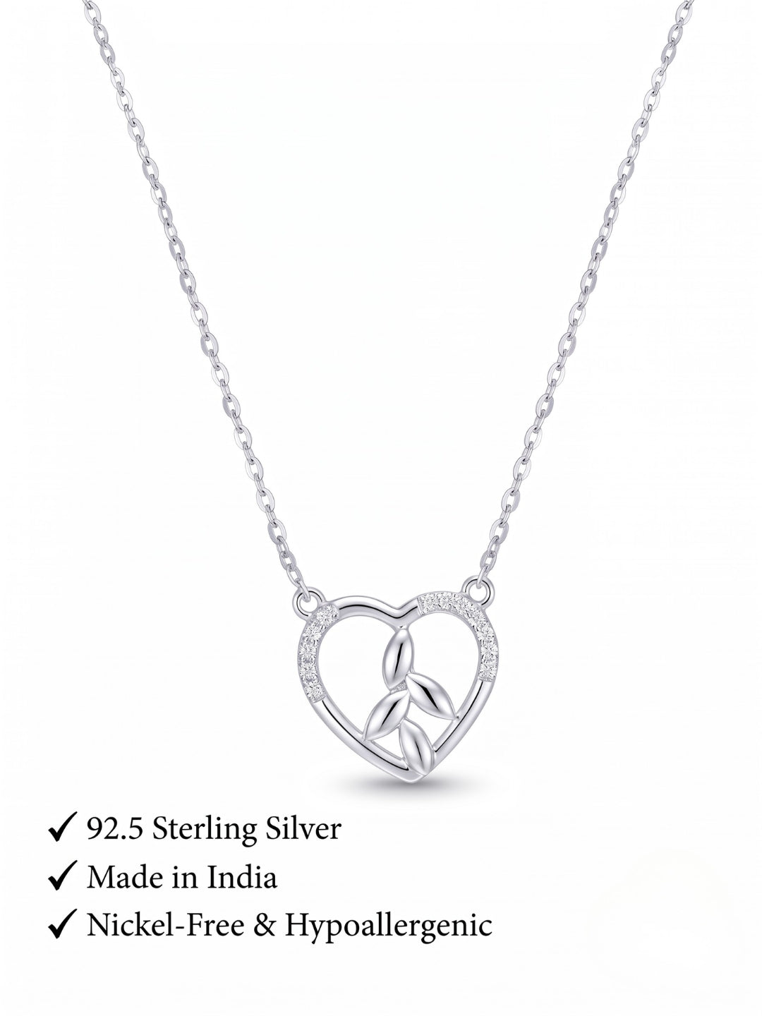 925 Silver Enchanted Leaf Heart Necklace for Women