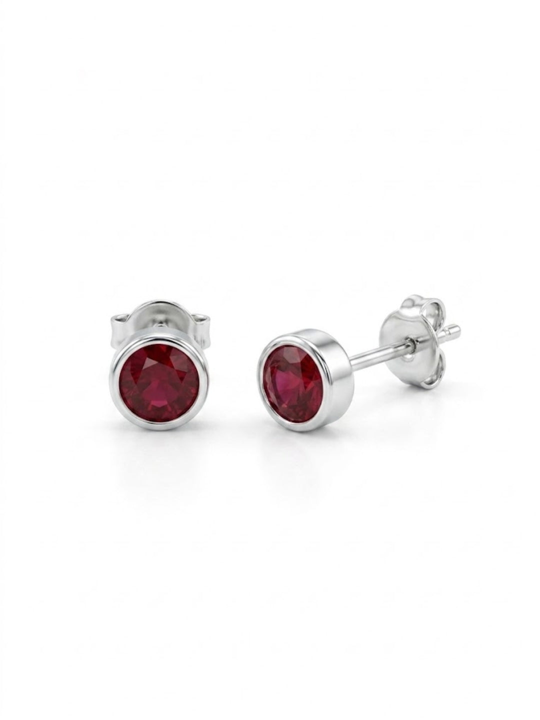 925 Silver Round Ruby Stud Earrings for Women